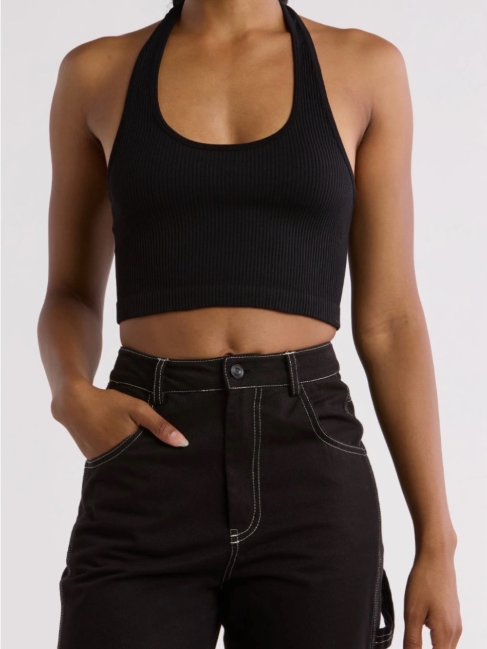 PacSun Black Ribbed Halter Crop Top